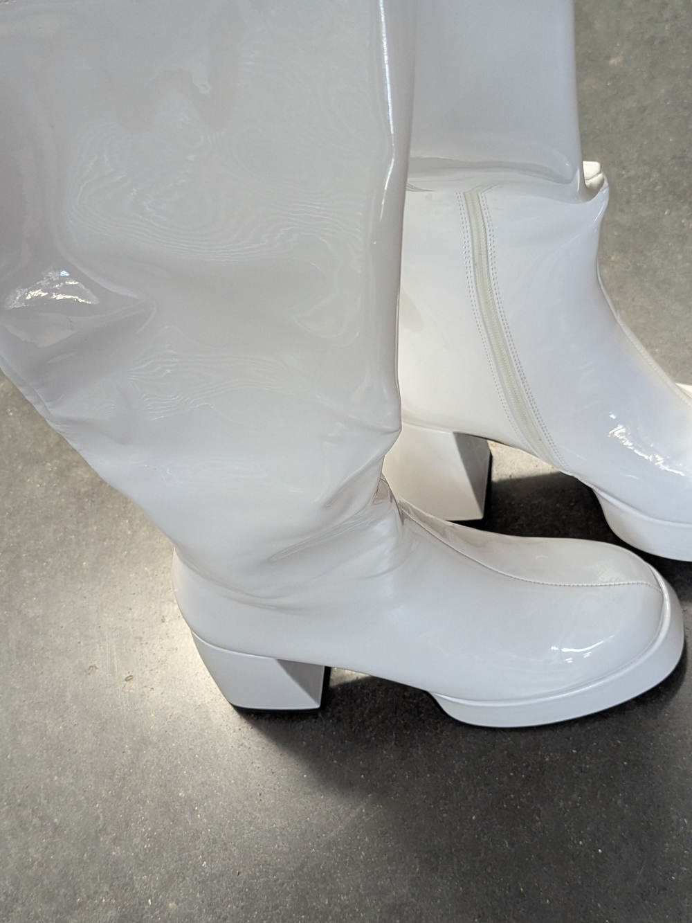 White Patent Mid-Calf Block Heel Boots